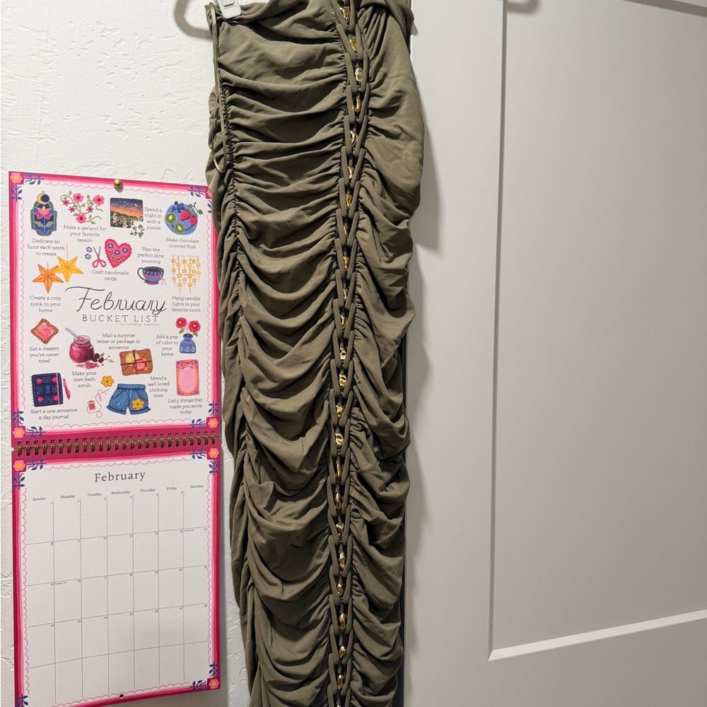 Cult Gaia Khaki Ruched Maxi Skirt